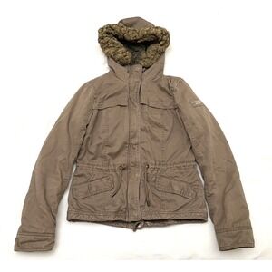 VTG Y2K Abercrombie & Fitch Jacket M Brown Removable Faux Fur Hood Quilted Lined